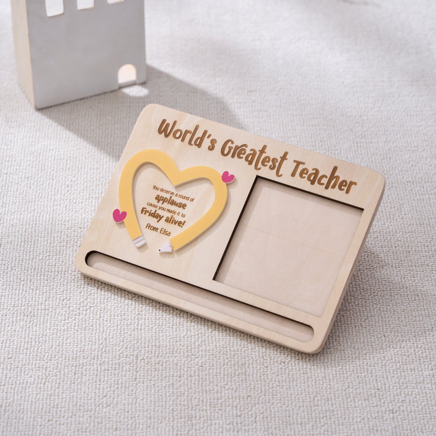 Customizable World's Greatest Teacher Sticky Note and Pen Holder