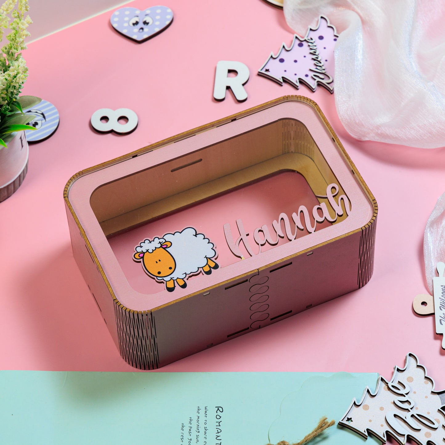 Custom Baby Name Sheep Wooden Piggy Bank