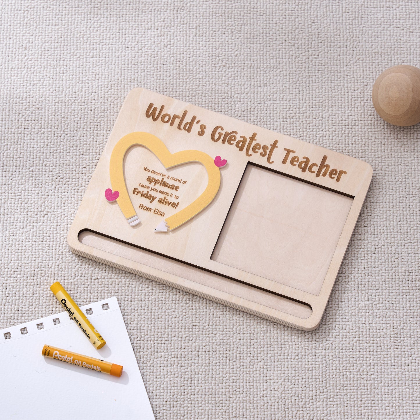 Customizable World's Greatest Teacher Sticky Note and Pen Holder