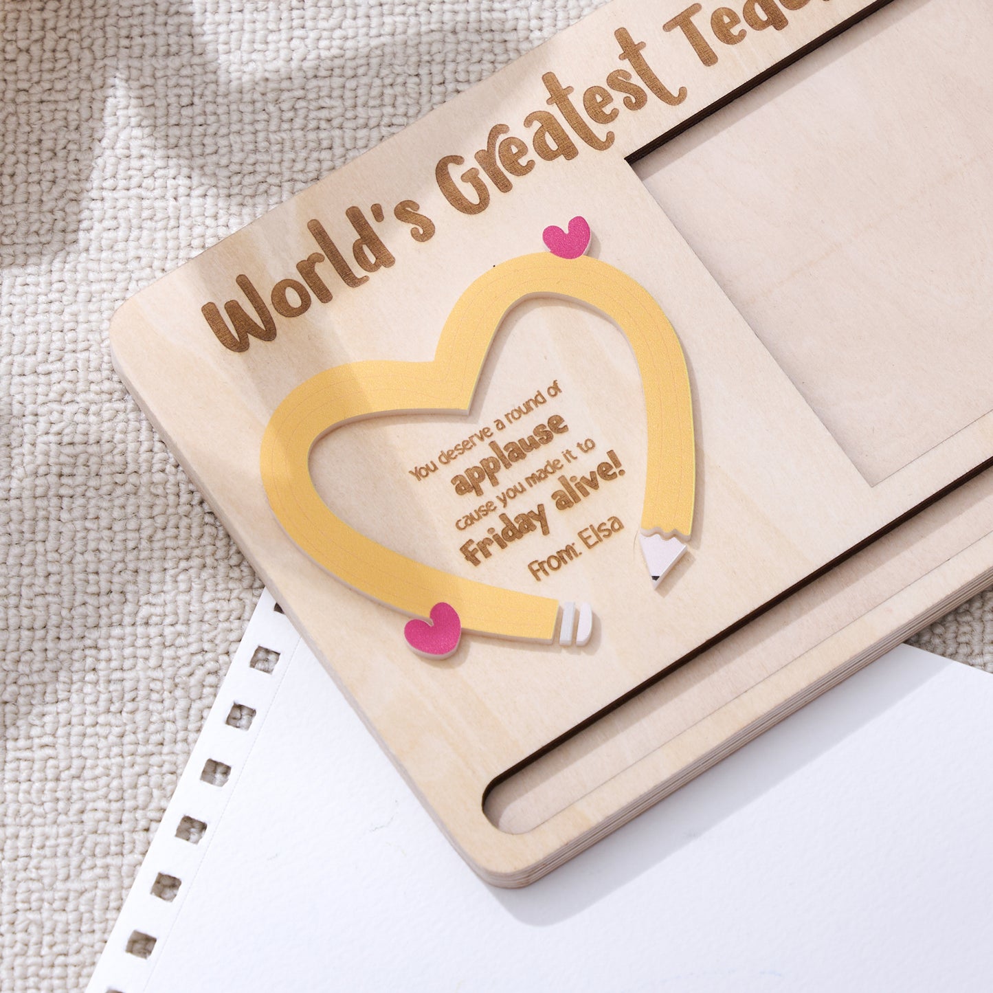 Customizable World's Greatest Teacher Sticky Note and Pen Holder