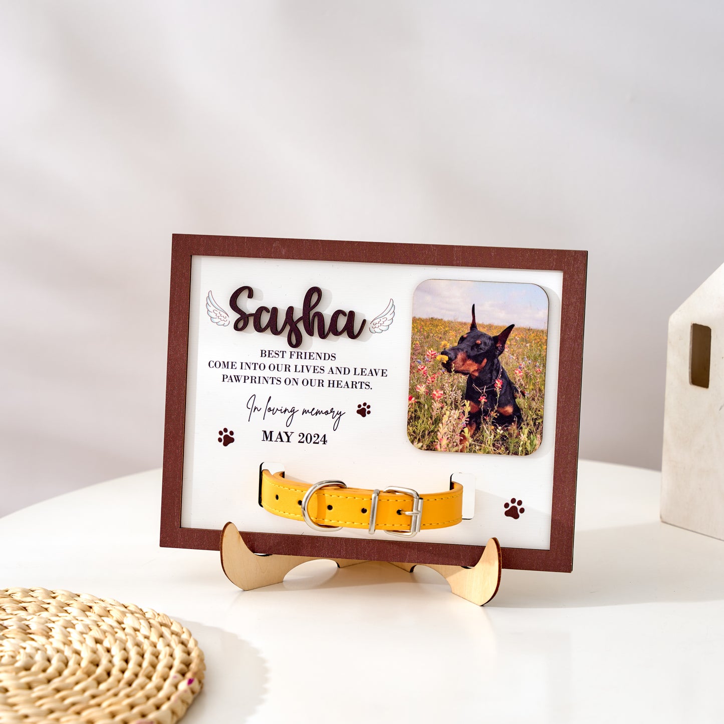 Pet Memorial Wood Frame With Collar Holder