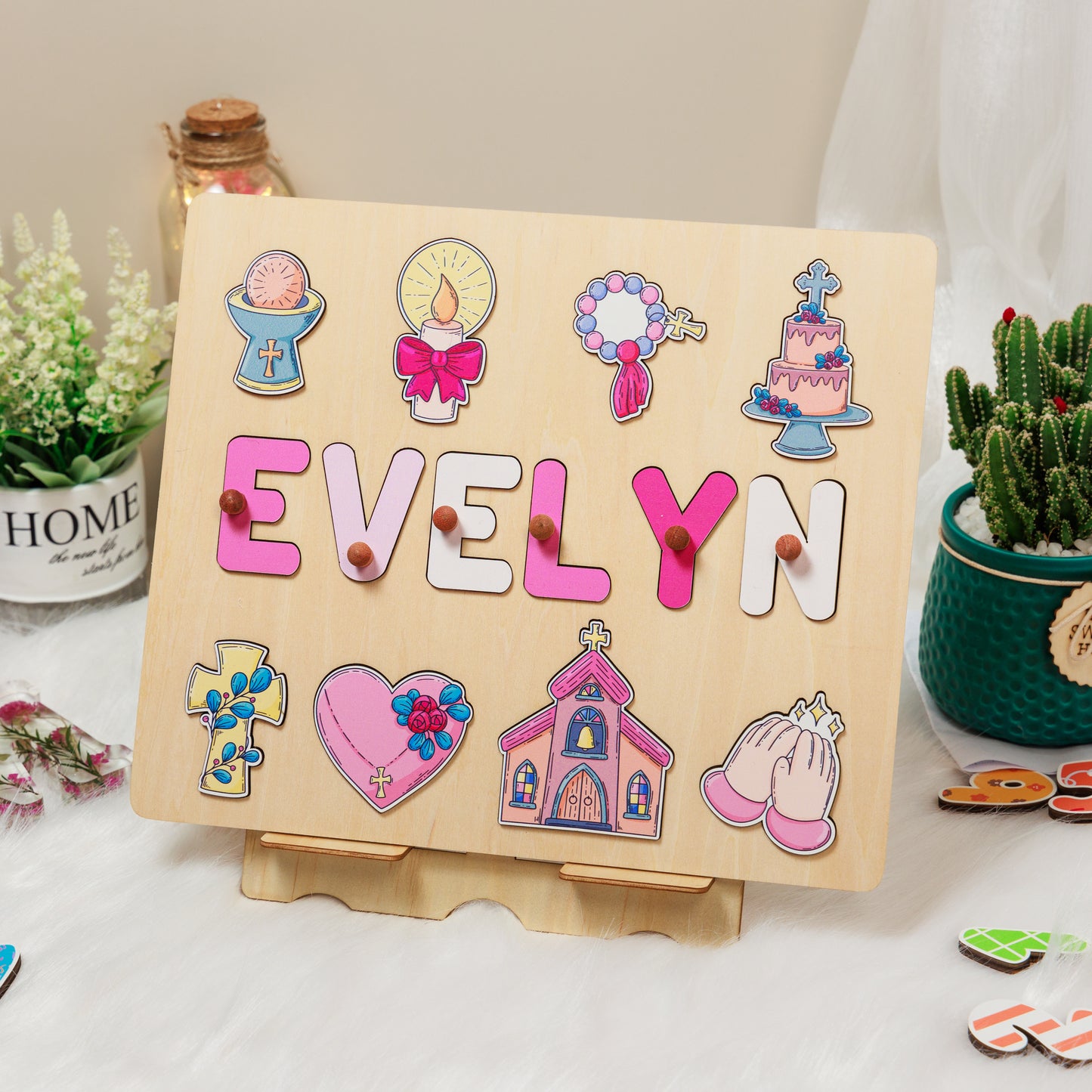 Personalized Baptism Baby Girl Wooden Name Puzzle