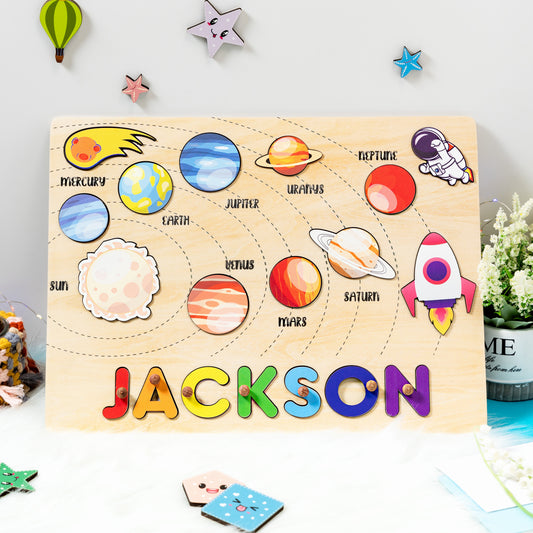 Personalized Baby Solar System Adventure Wooden Name Puzzle