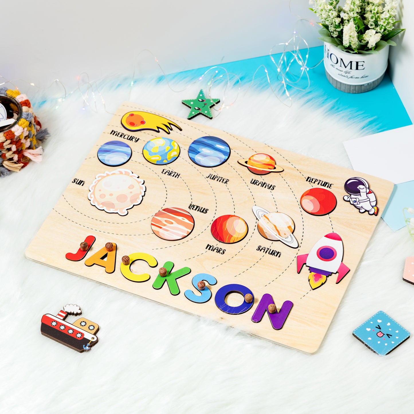 Personalized Baby Solar System Adventure Wooden Name Puzzle