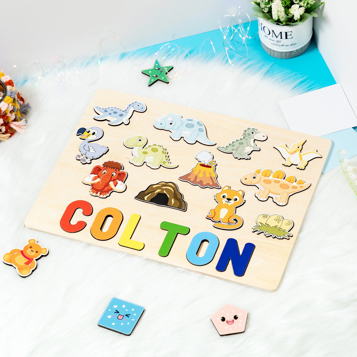 Personalized Baby Dinosaurs and Woodland Animals Wooden Name Puzzle