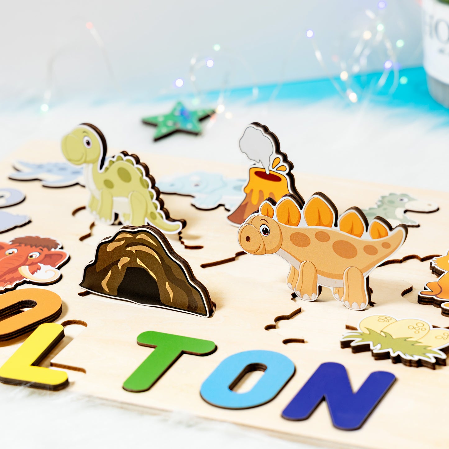 Personalized Baby Dinosaurs and Woodland Animals Wooden Name Puzzle