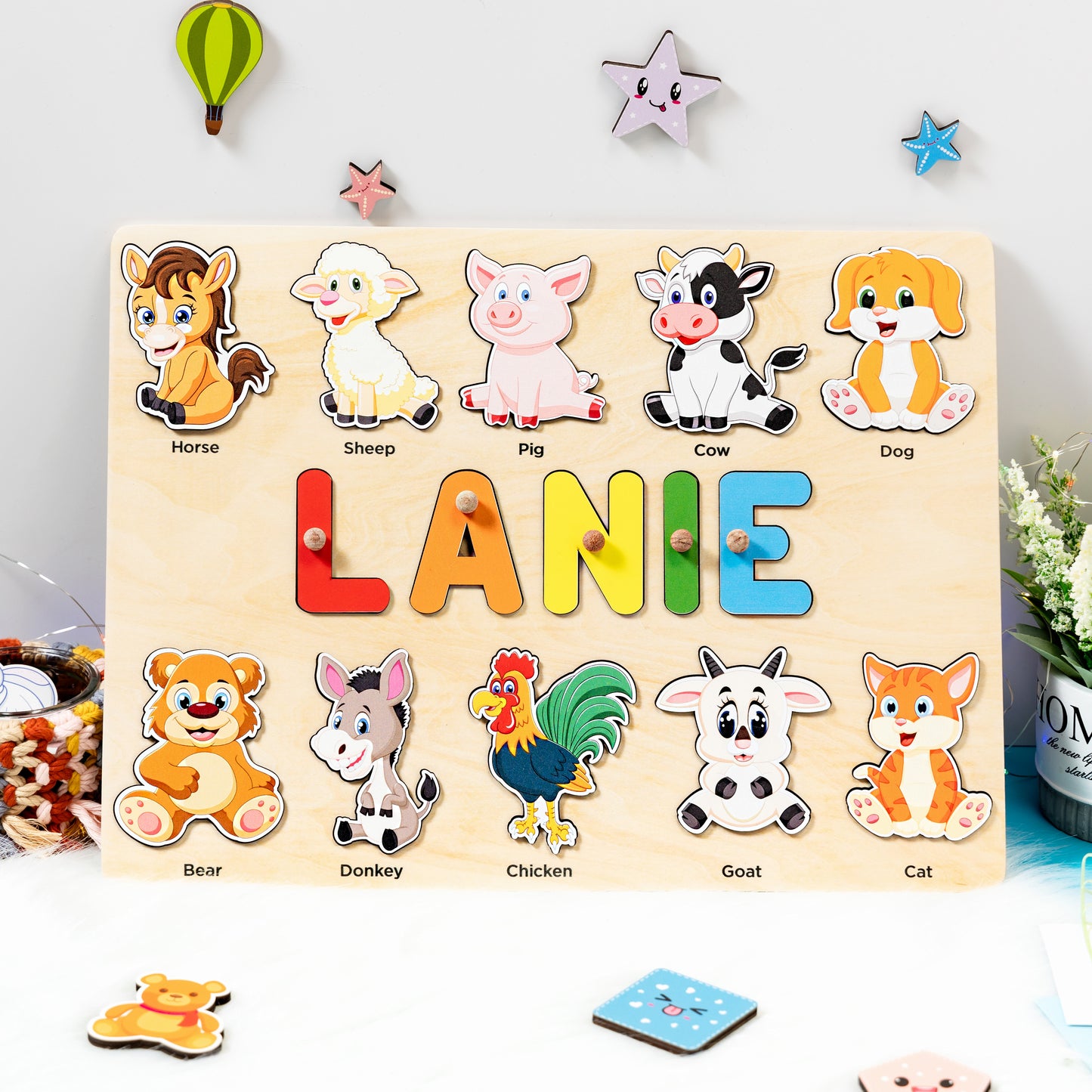 Personalized Baby Girl and Boy Animals Wooden Name Puzzle