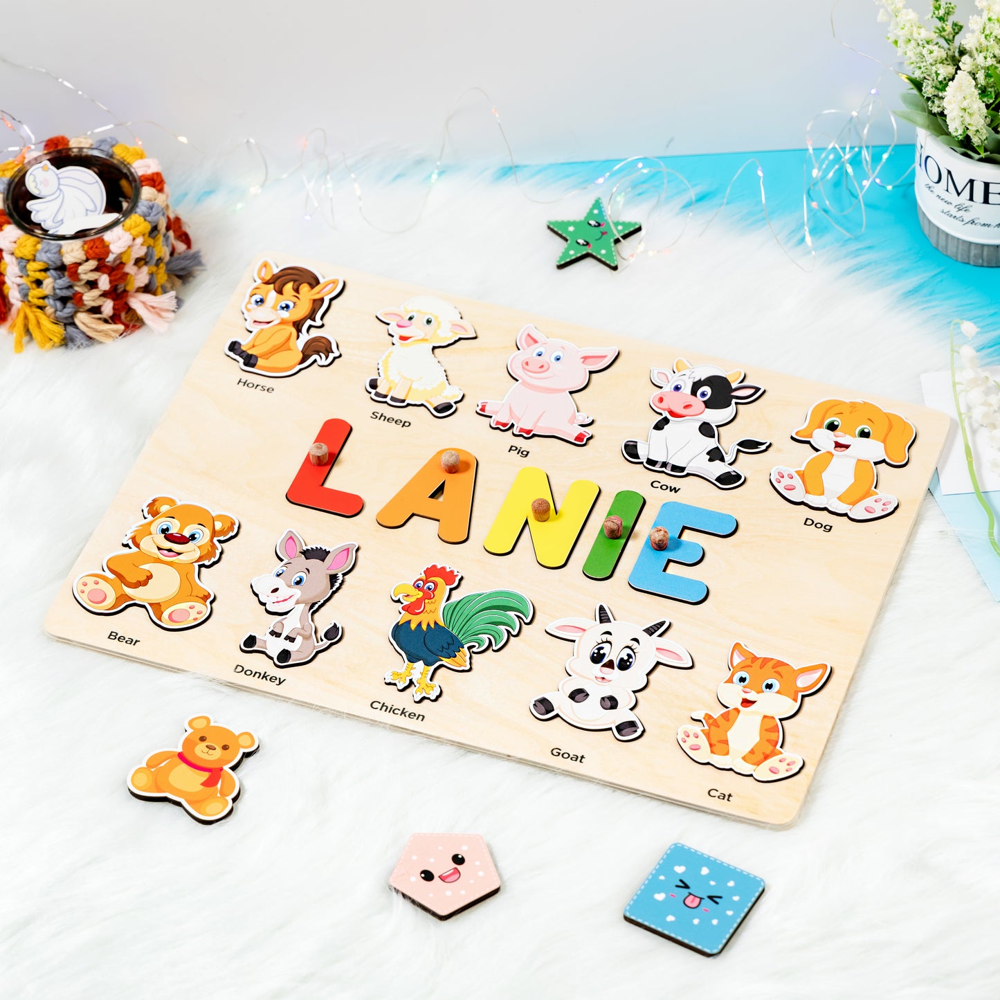 Personalized Baby Girl and Boy Animals Wooden Name Puzzle