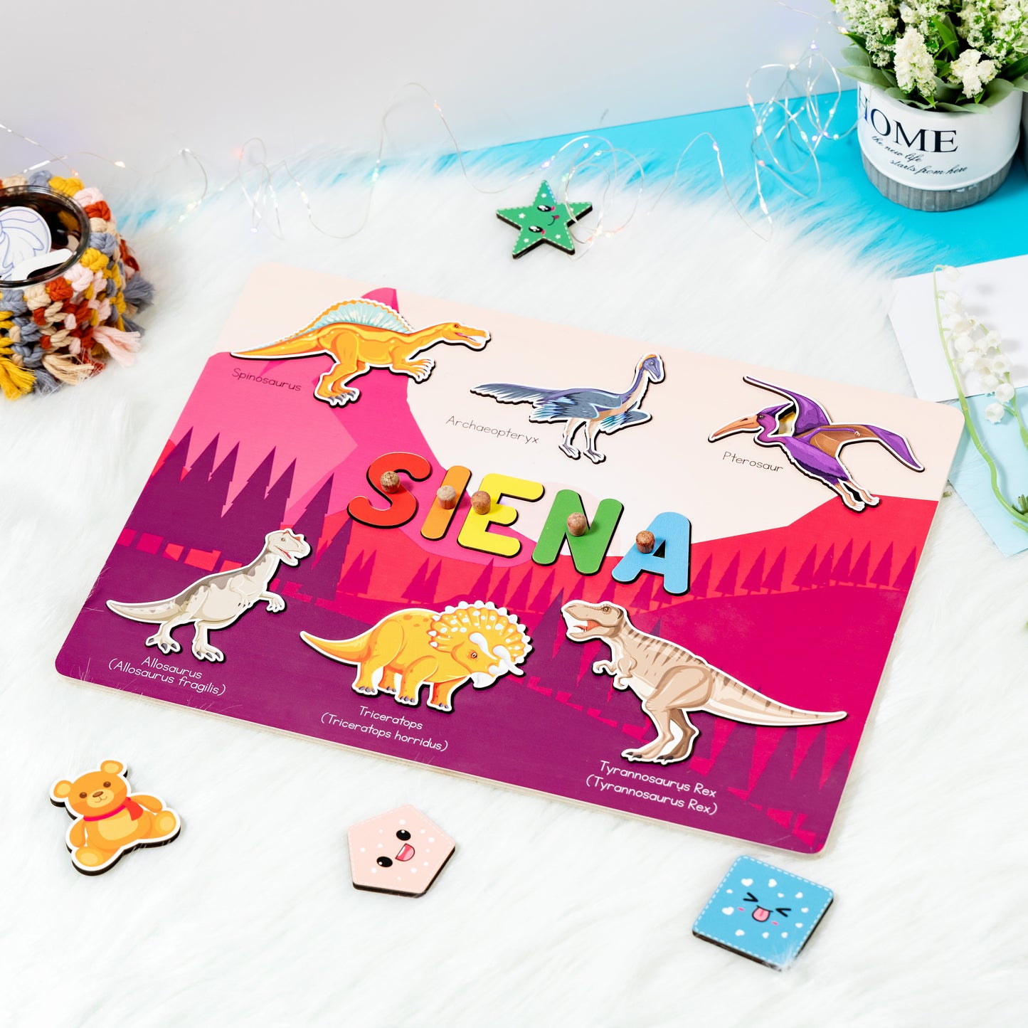 Personalized Baby Tyrannosaurus Wooden Name Puzzle