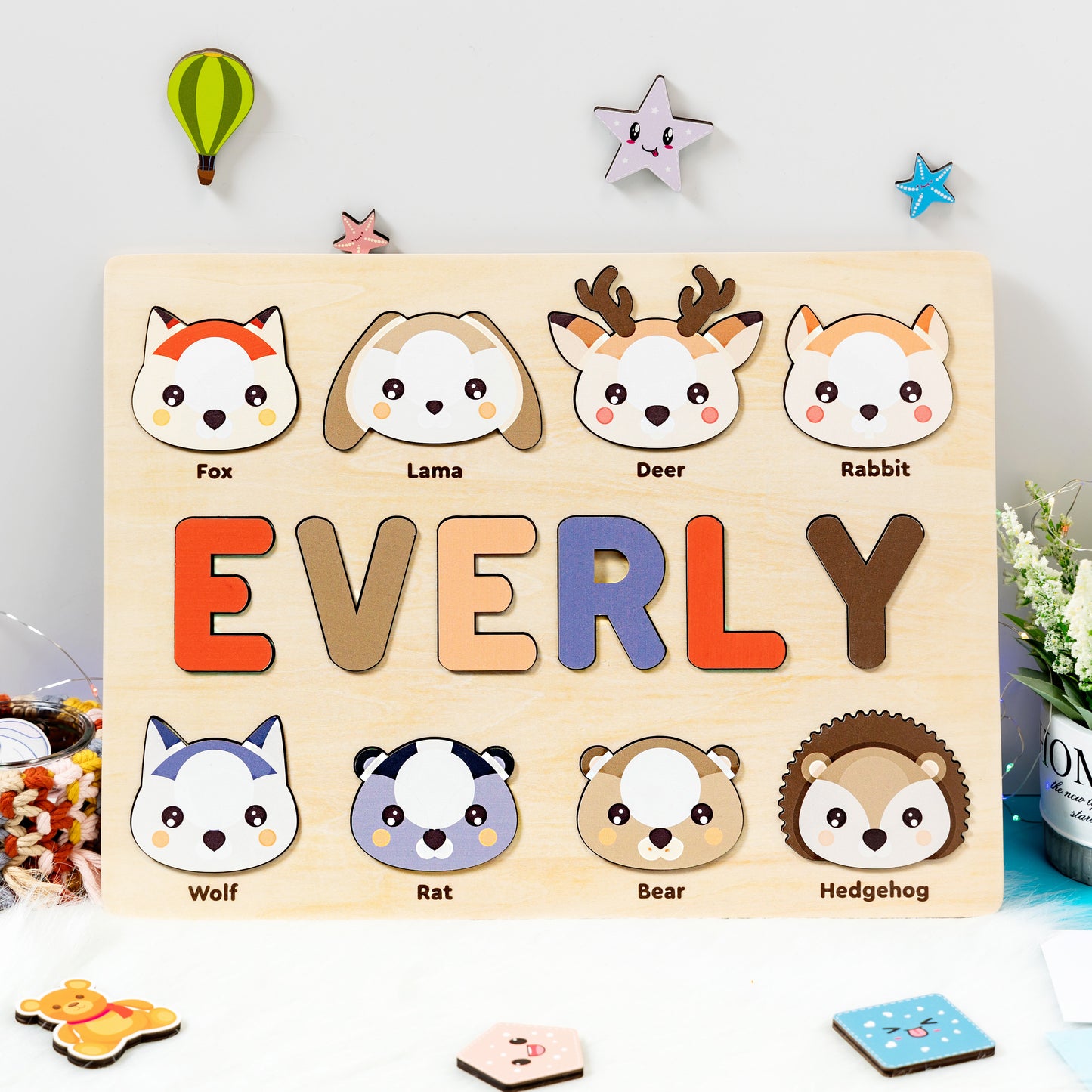 Personalized Baby Girl and Boy Woodland Animals Wooden Name Puzzle