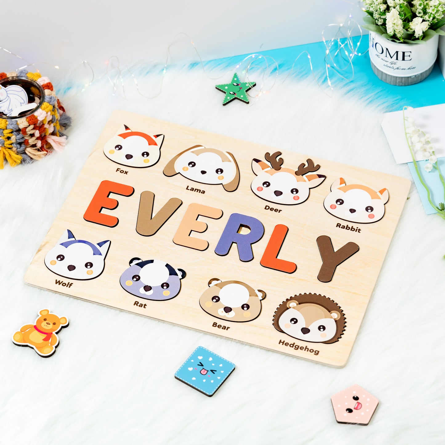 Personalized Baby Girl and Boy Woodland Animals Wooden Name Puzzle