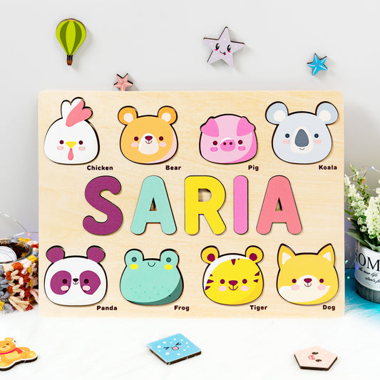 Personalized Baby Girl and Boy Woodland Animals Wooden Name Puzzle