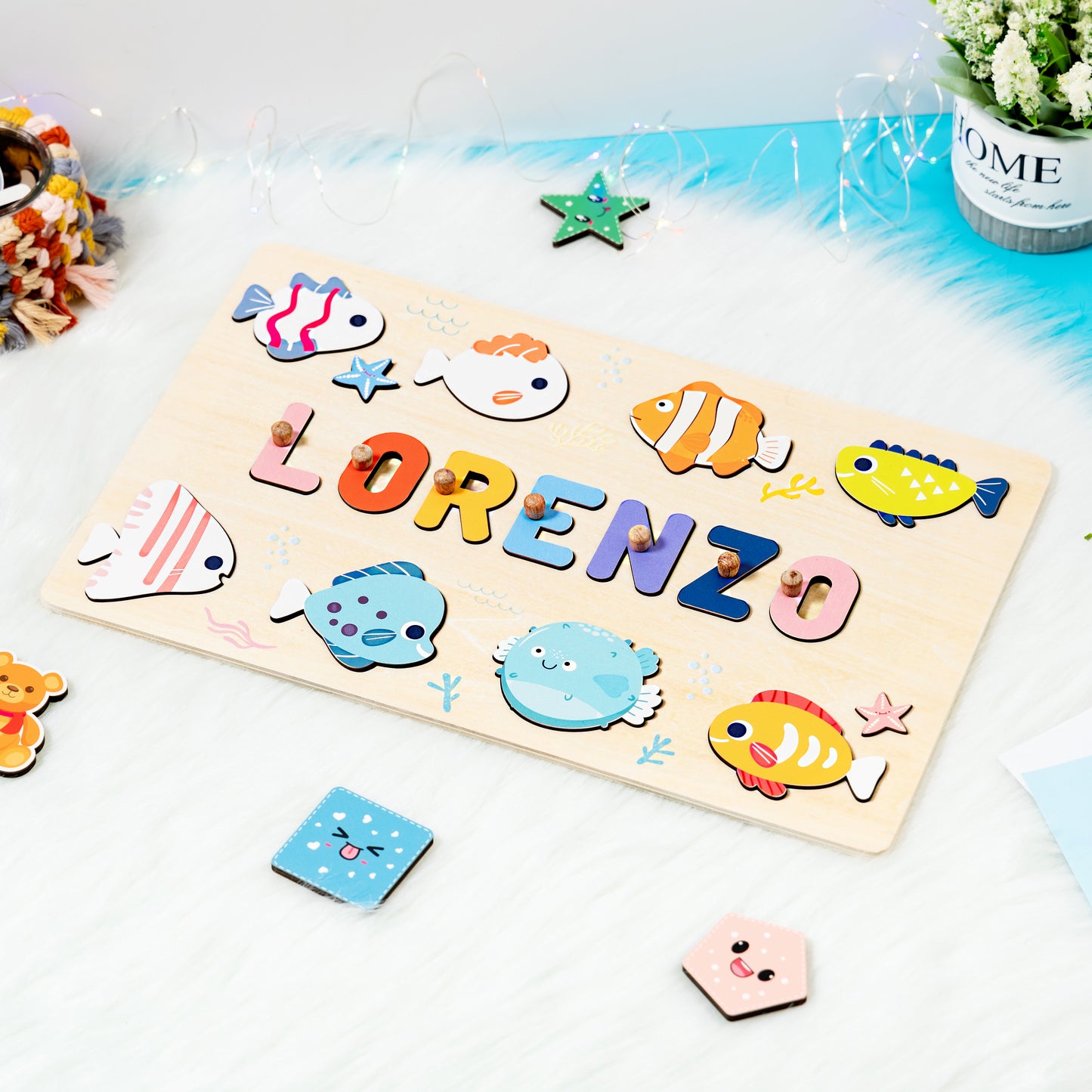 Personalized Baby Ocean Fish Wooden Name Puzzle