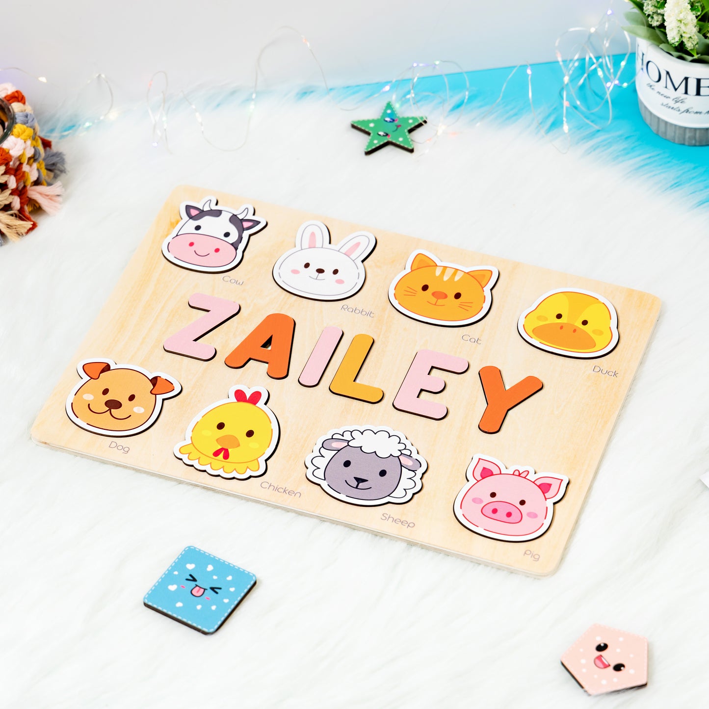 Personalized Baby Girl and Boy Animals Wooden Name Puzzle