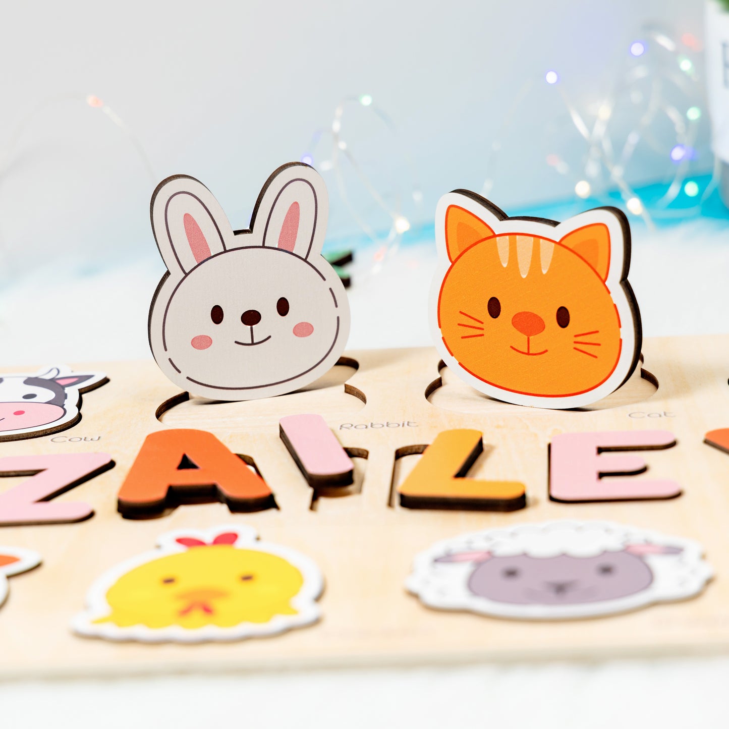 Personalized Baby Girl and Boy Animals Wooden Name Puzzle