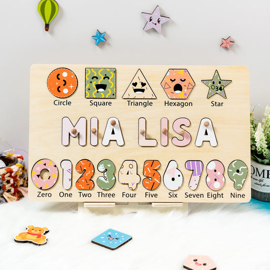 Personalized Baby Geometry Wooden Name Puzzle with Number