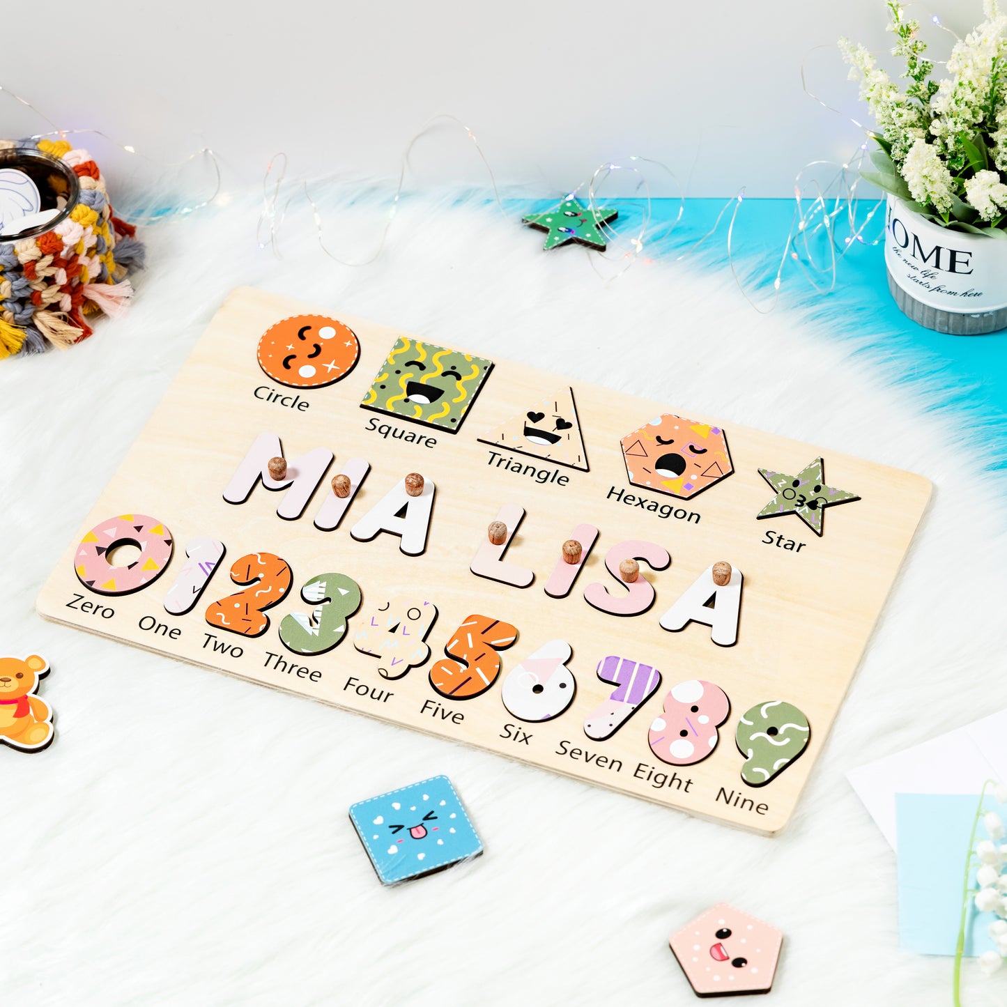 Personalized Baby Geometry Wooden Name Puzzle with Number