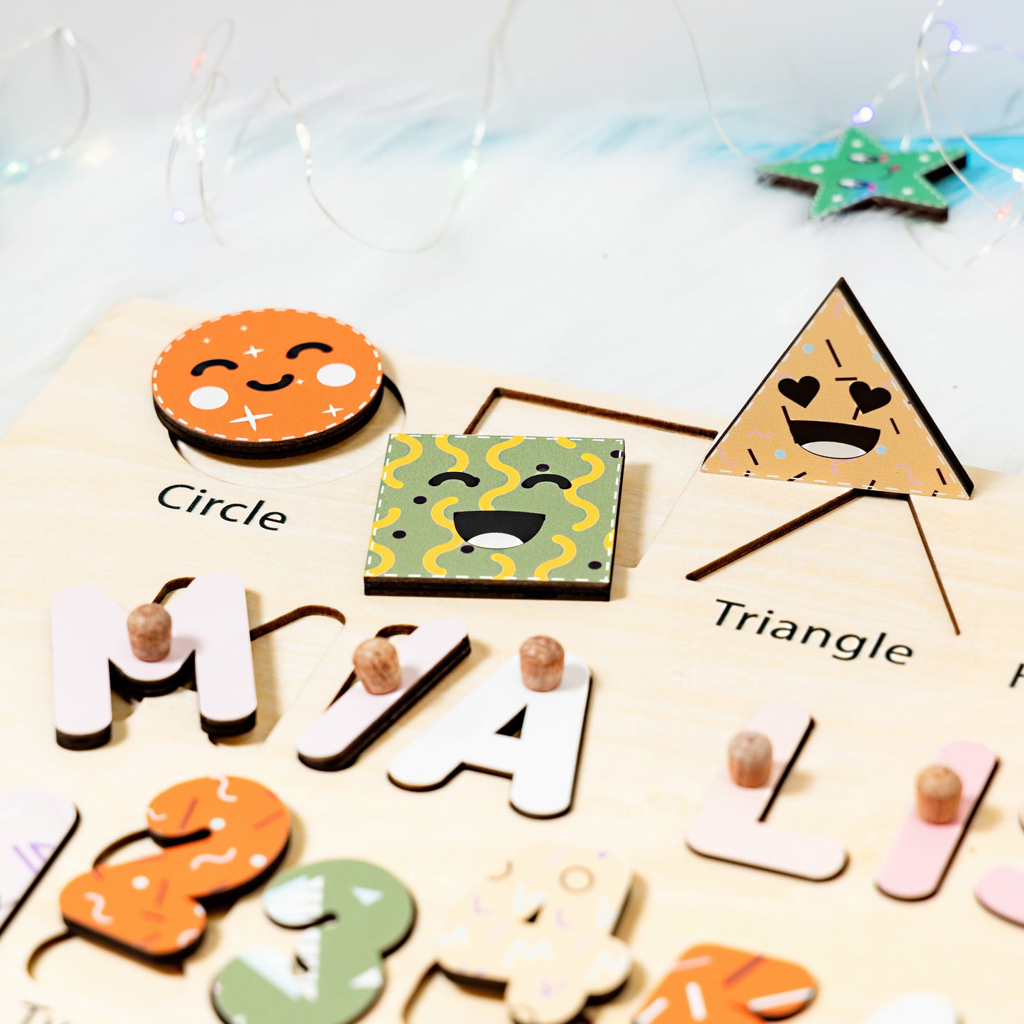 Personalized Baby Geometry Wooden Name Puzzle with Number