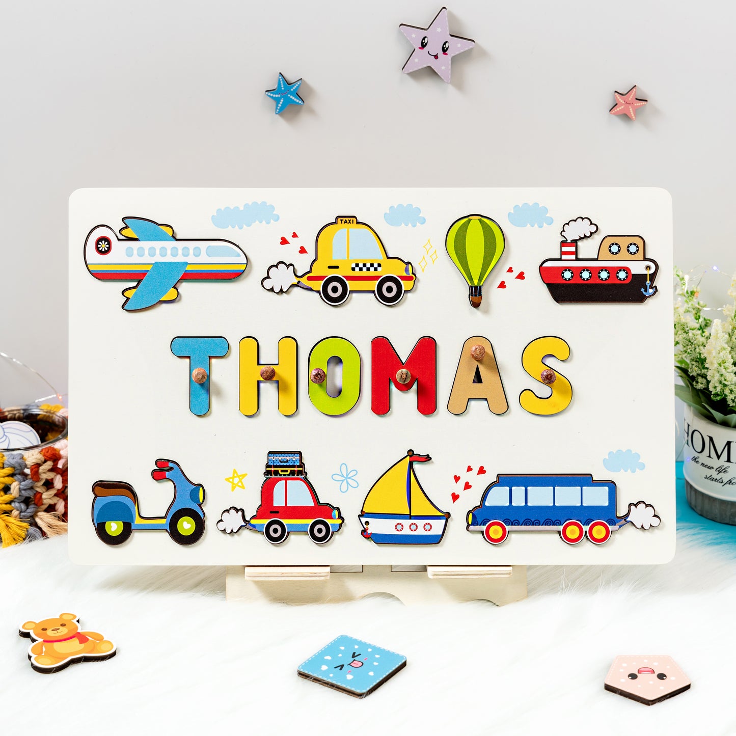 Personalized Babies Transportation Wooden Name Puzzle