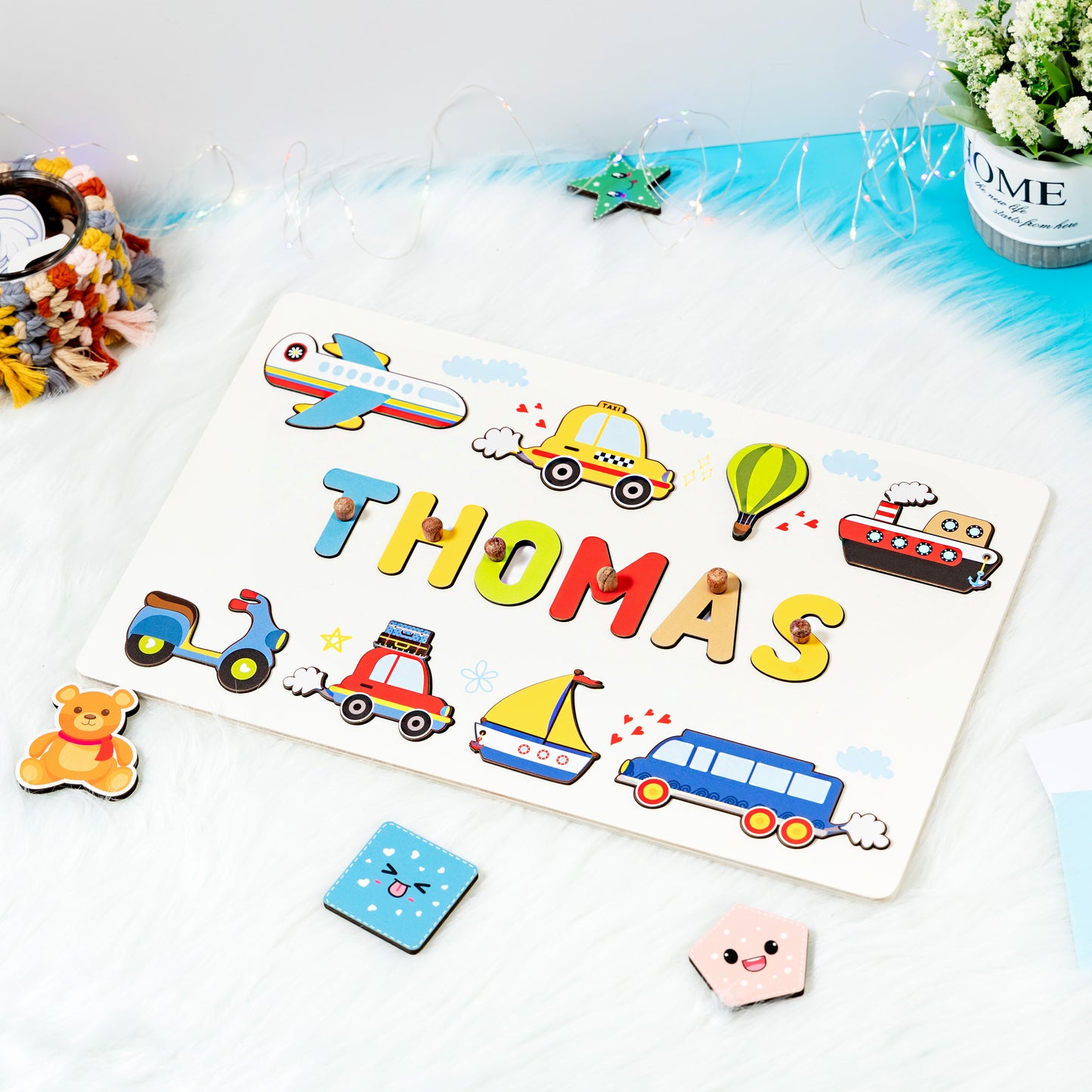 Personalized Babies Transportation Wooden Name Puzzle