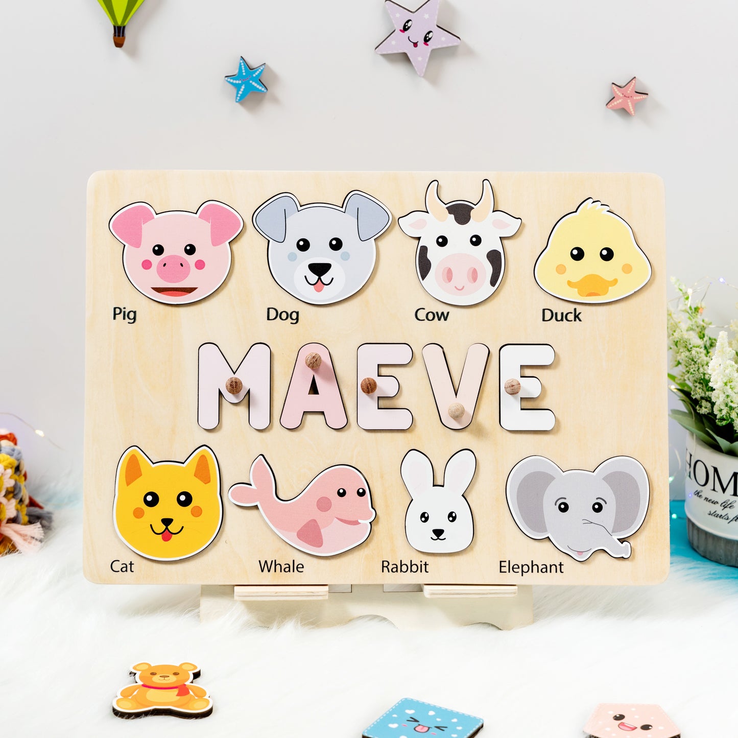 Personalized Baby Girl and Boy Animals Wooden Name Puzzle