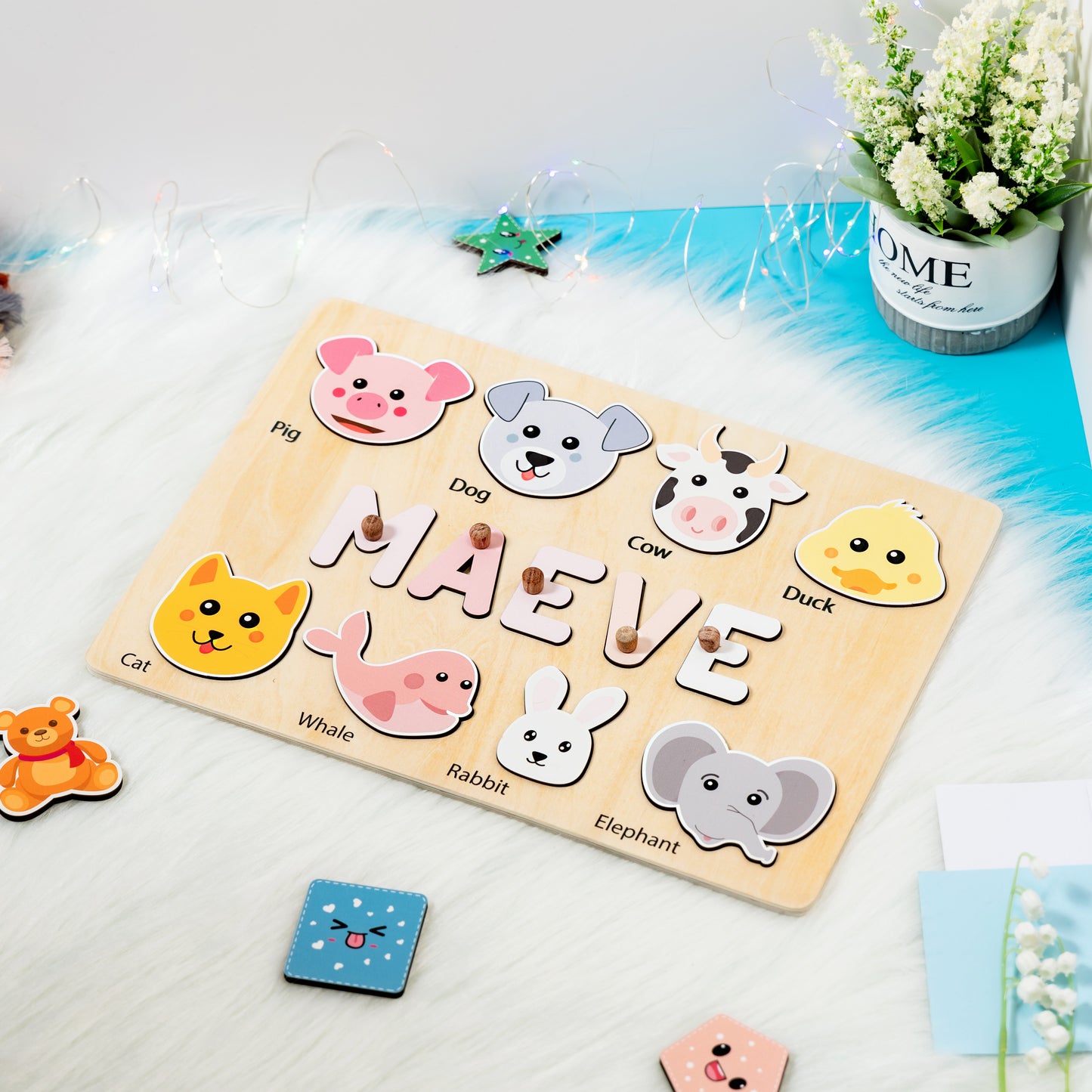 Personalized Baby Girl and Boy Animals Wooden Name Puzzle