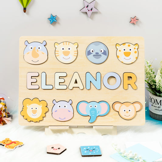 Personalized Baby Girl and Boy Woodland Animals Wooden Name Puzzle