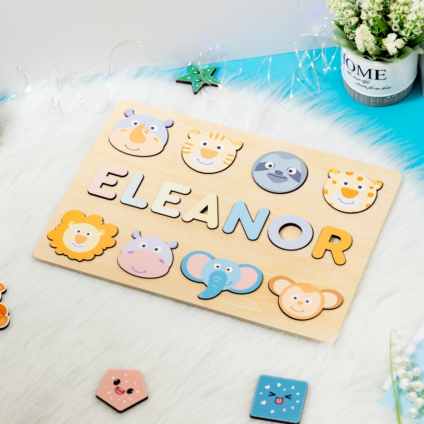 Personalized Baby Girl and Boy Woodland Animals Wooden Name Puzzle