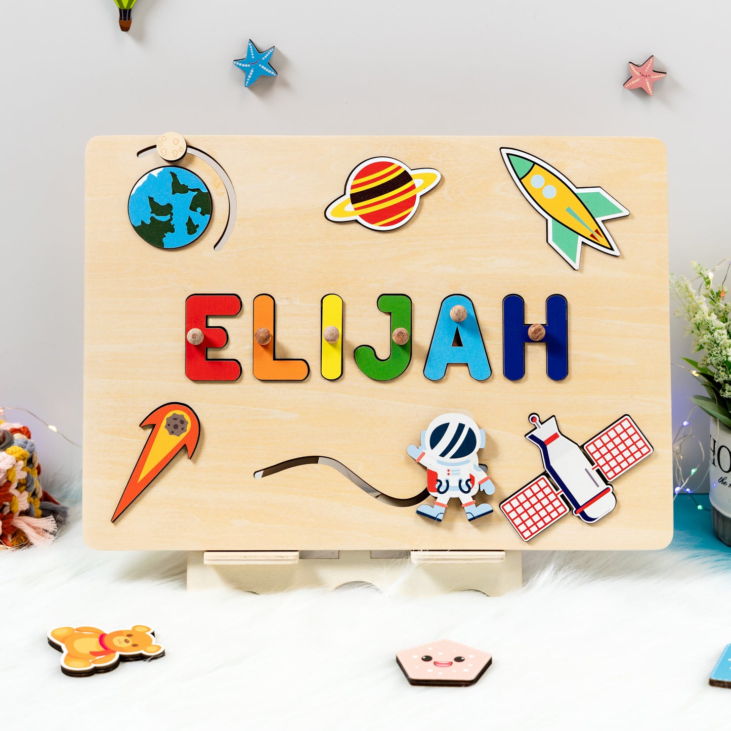 Personalized Baby Astronaut Adventure Wooden Name Puzzle