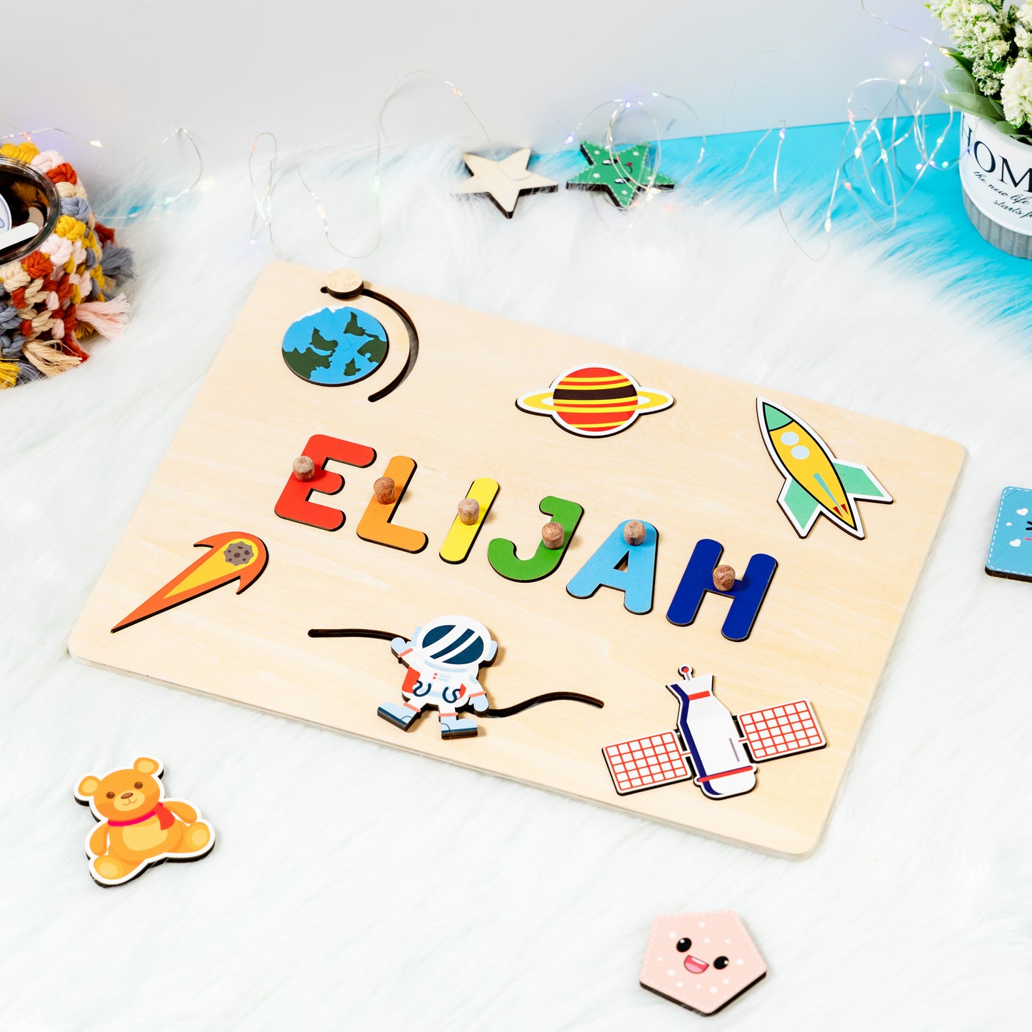 Personalized Baby Astronaut Adventure Wooden Name Puzzle