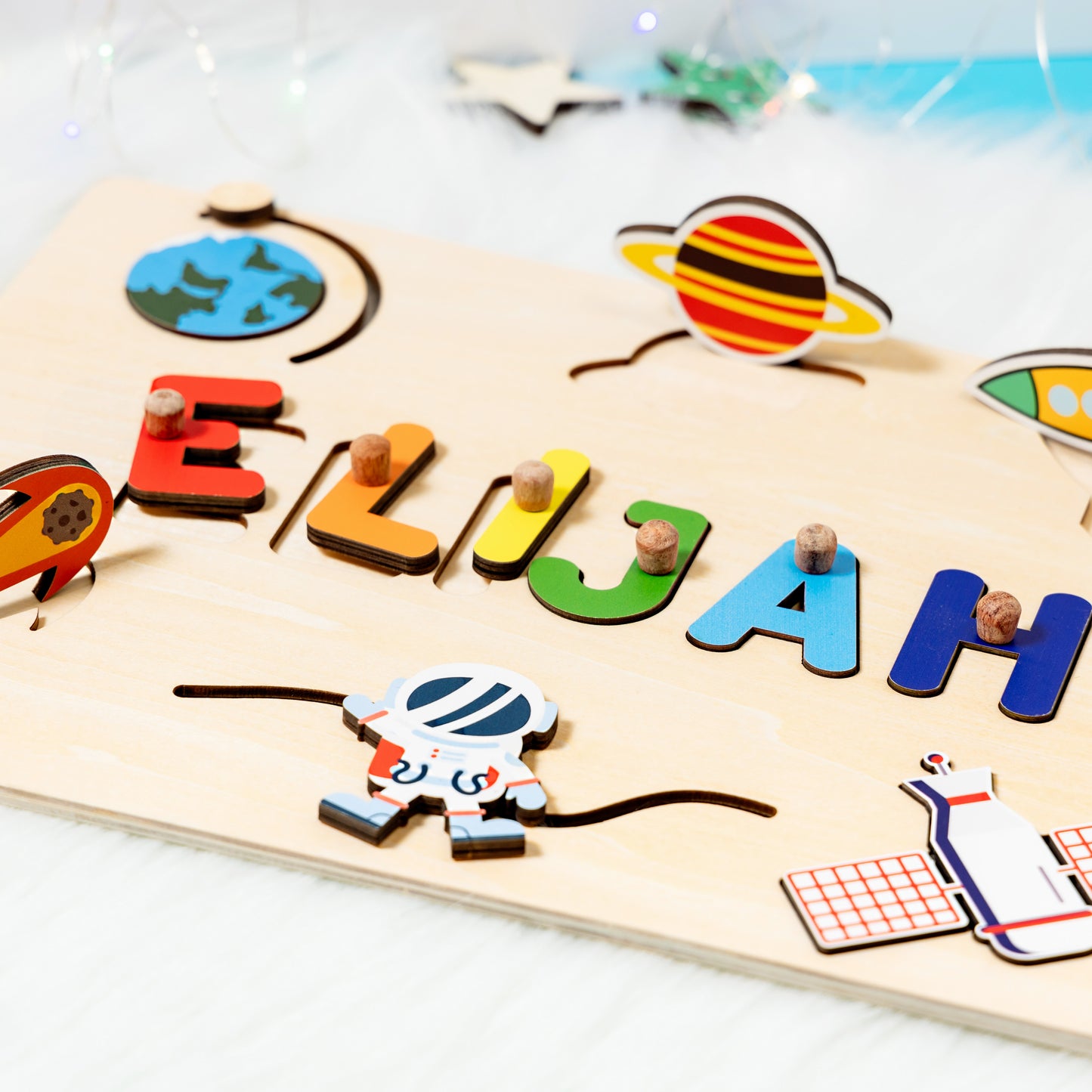 Personalized Baby Astronaut Adventure Wooden Name Puzzle