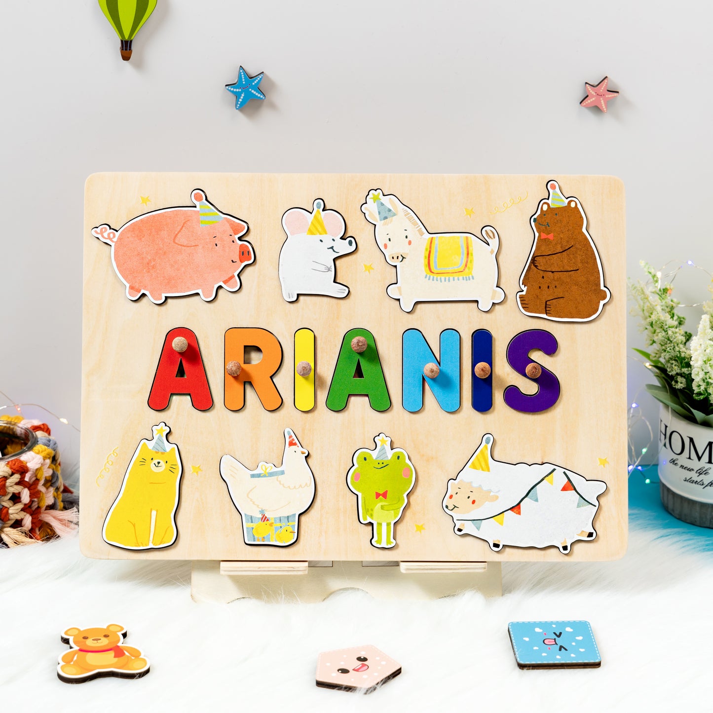 Personalized Baby Birthday Animals Wooden Name Puzzle