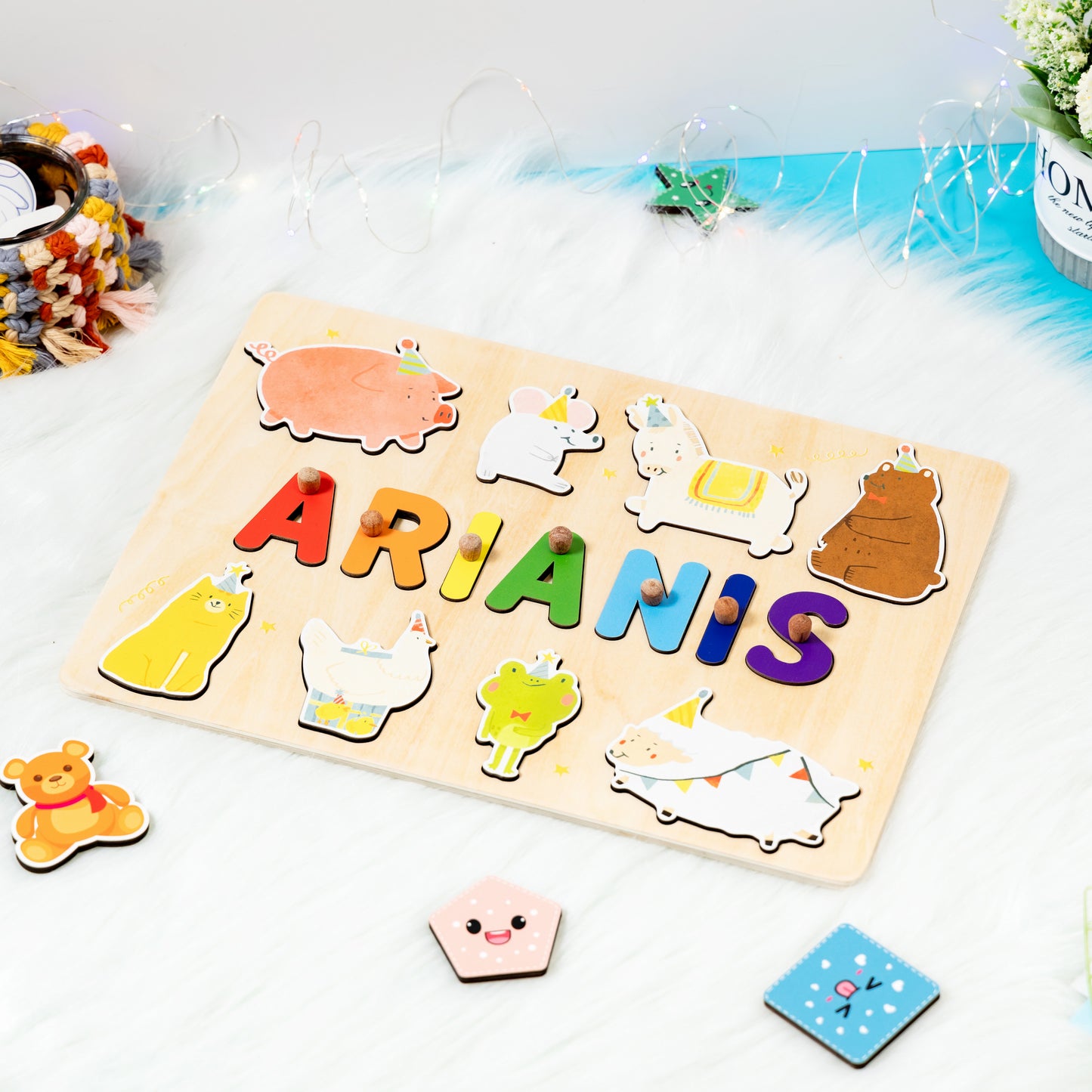 Personalized Baby Birthday Animals Wooden Name Puzzle