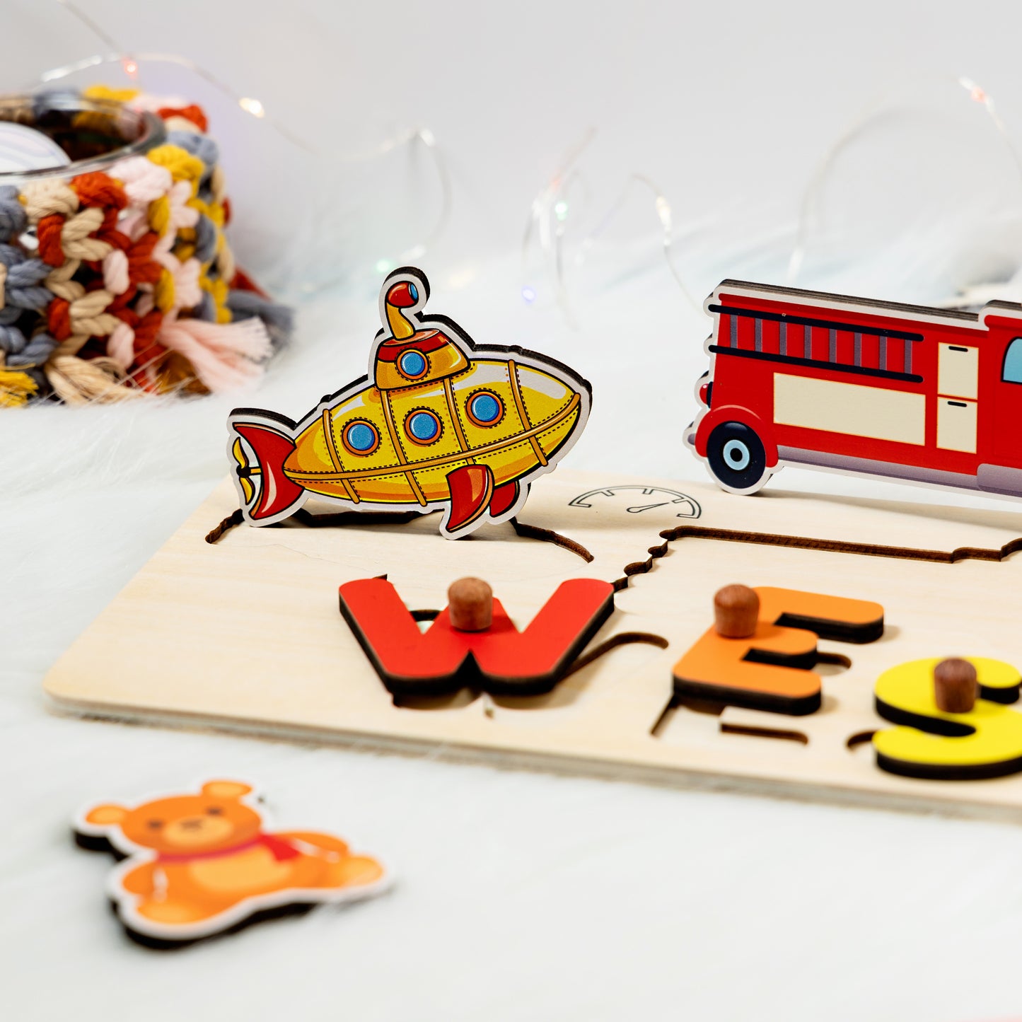 Personalized Babies Transportation-Themed Wooden Name Puzzle