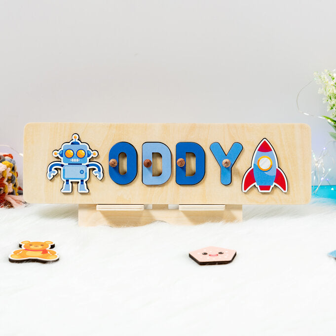 Personalized Baby Robots Wooden Name Puzzle