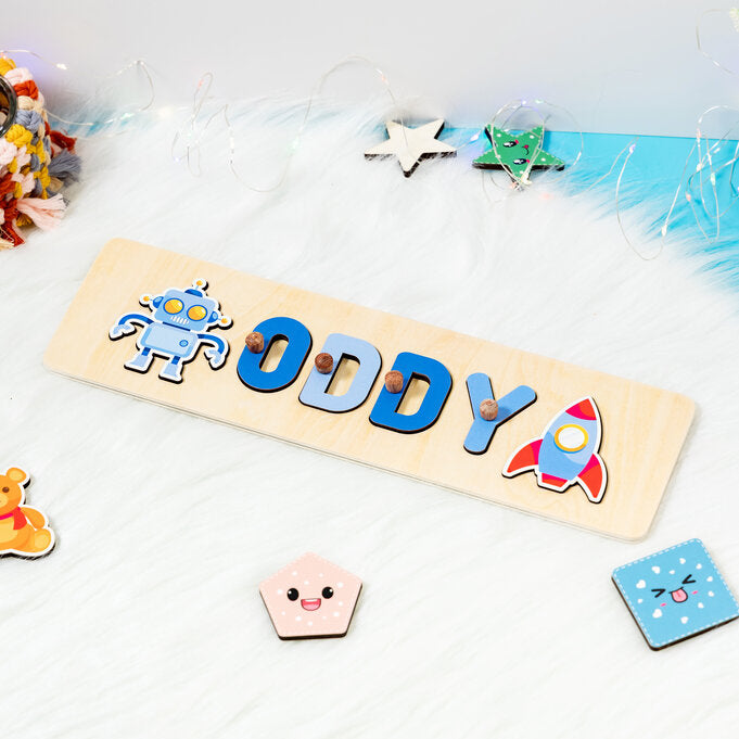 Personalized Baby Robots Wooden Name Puzzle