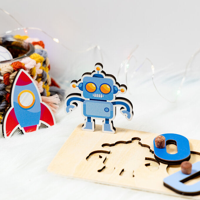 Personalized Baby Robots Wooden Name Puzzle