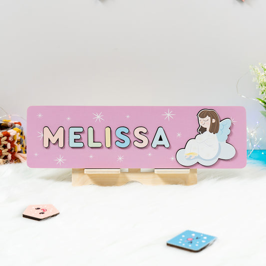 Personalized Baptism Baby Girl Angel Wooden Name Puzzle