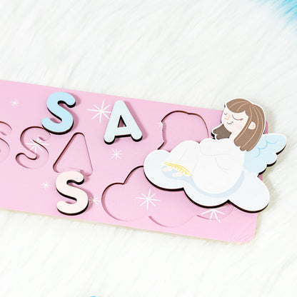 Personalized Baptism Baby Girl Angel Wooden Name Puzzle