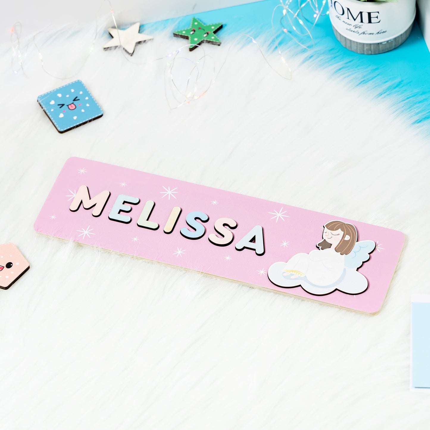 Personalized Baptism Baby Girl Angel Wooden Name Puzzle