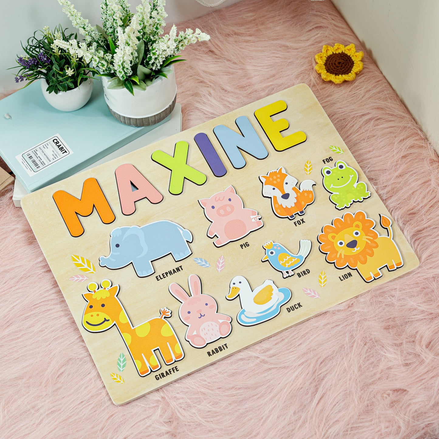 Personalized Baby Woodland Animal's World Large Wooden Name Puzzle