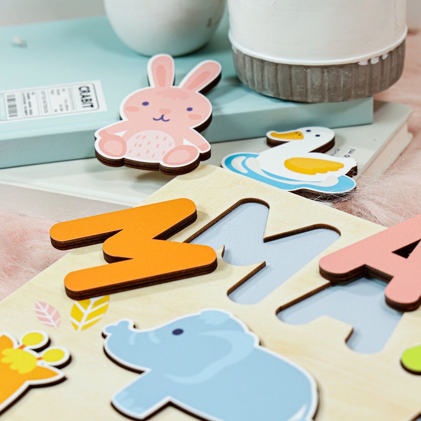 Personalized Baby Woodland Animal's World Large Wooden Name Puzzle