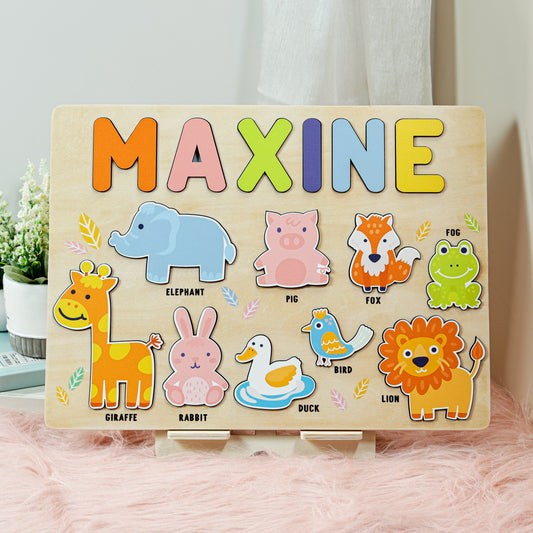 Personalized Baby Woodland Animal's World Large Wooden Name Puzzle