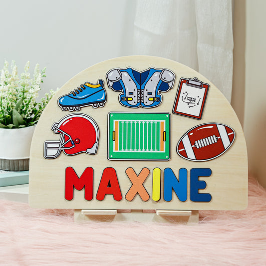 Personalized Baby Boy Football Player Wooden Name Puzzle