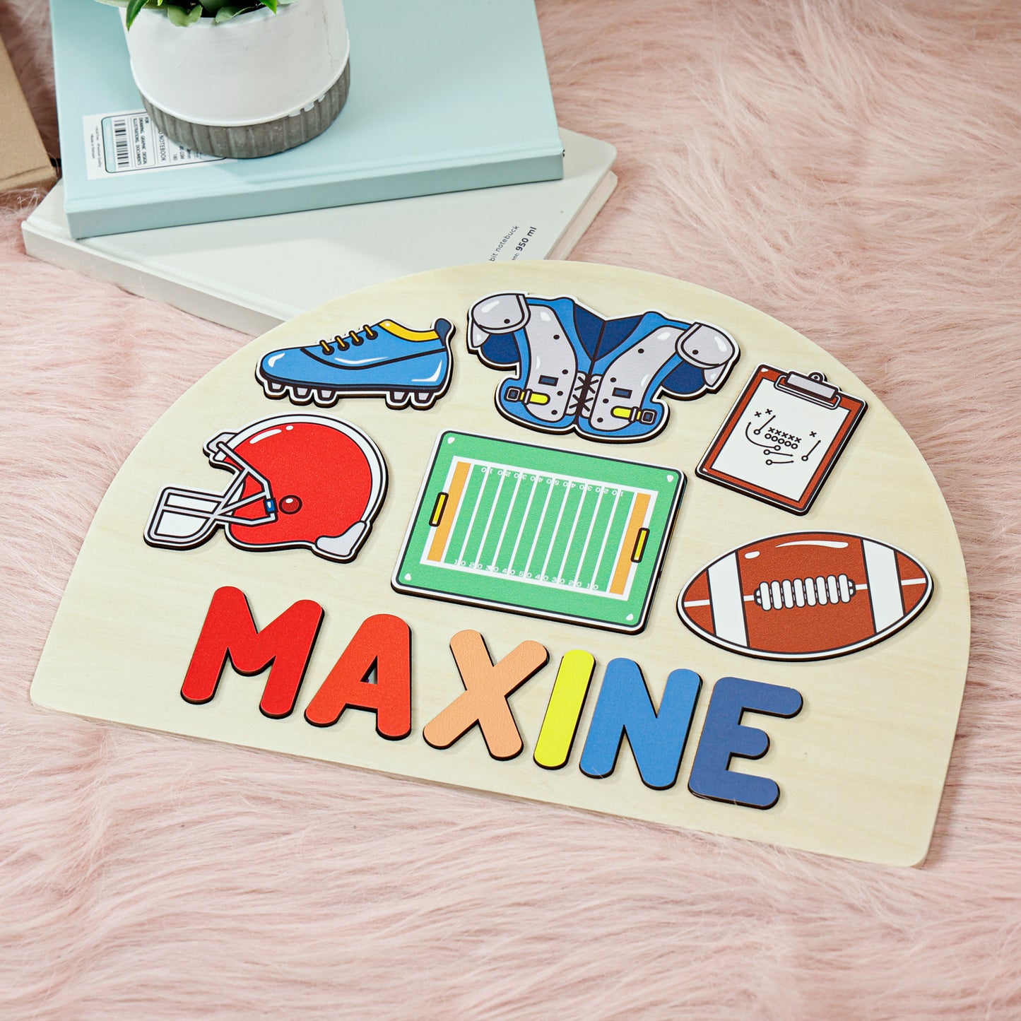 Personalized Baby Boy Football Player Wooden Name Puzzle