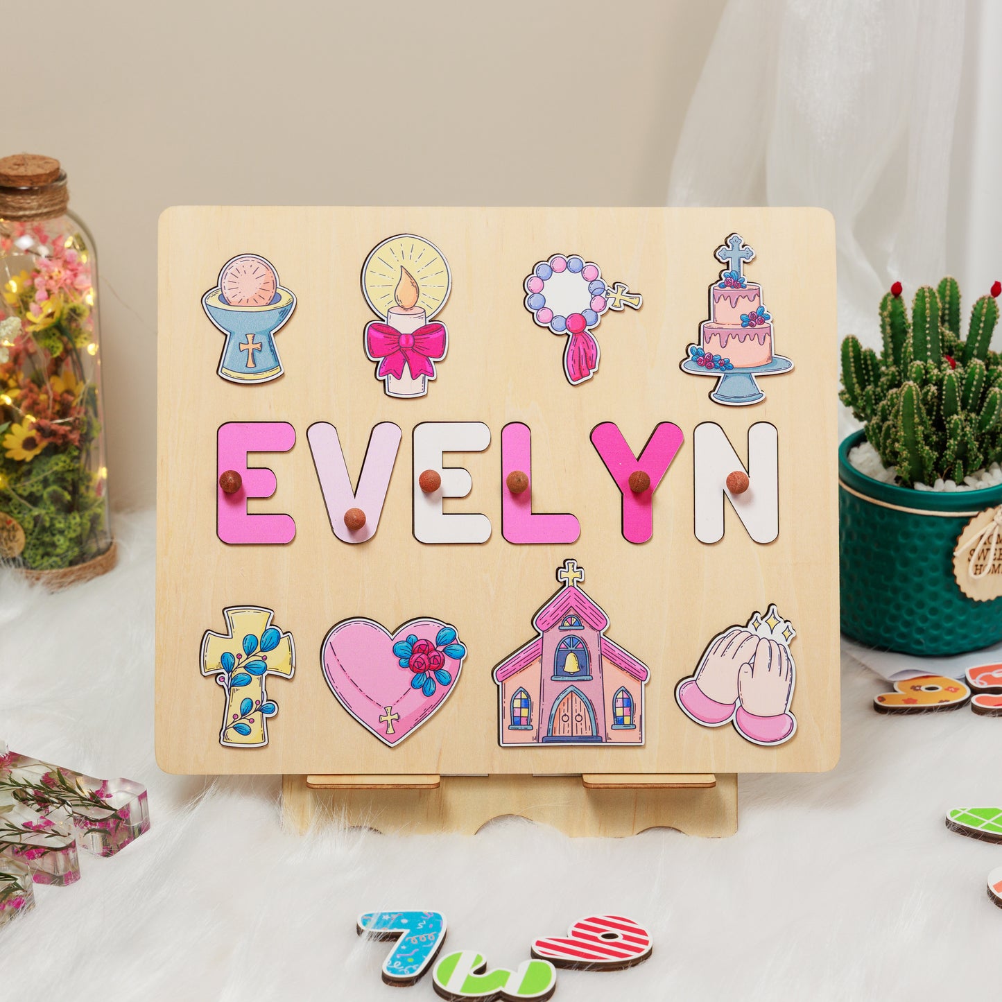 Personalized Baptism Baby Girl Wooden Name Puzzle