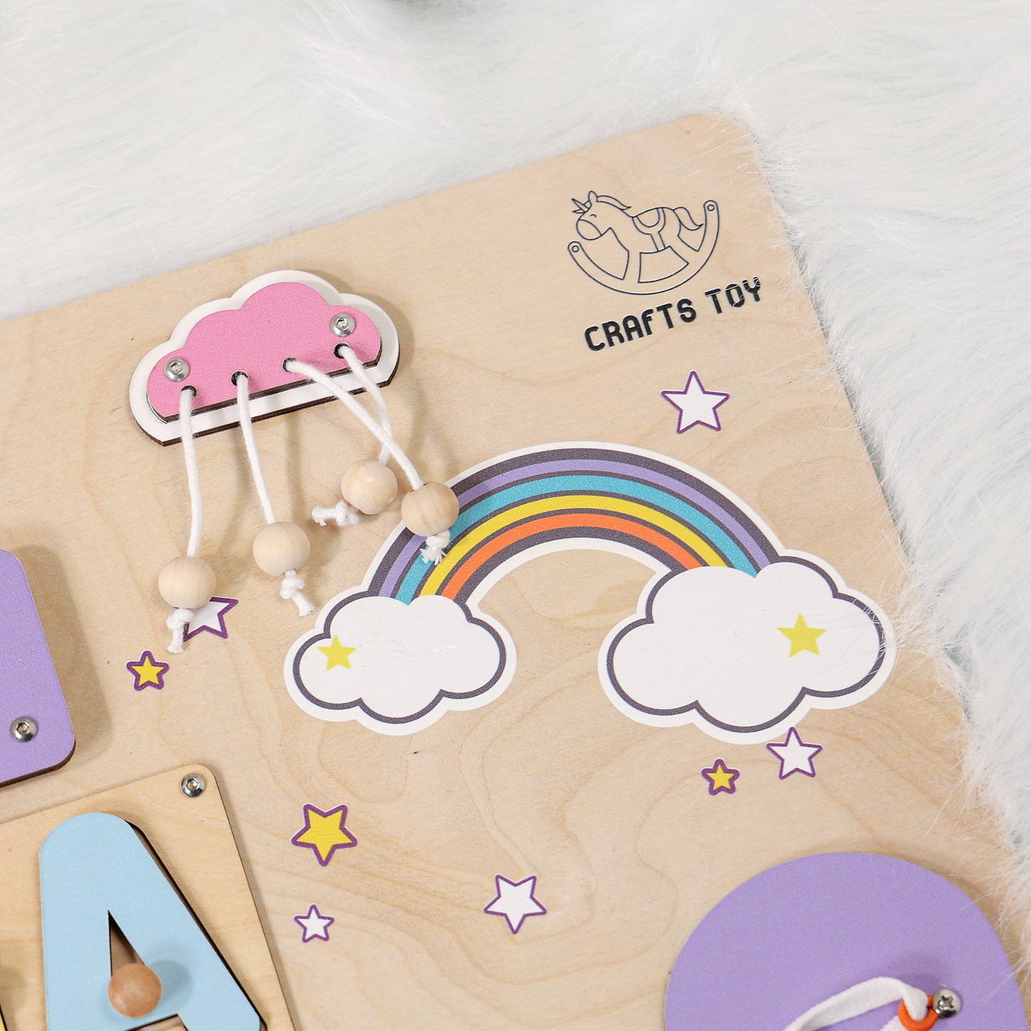 Personalized Baby Girl Unicorns Busy Board with Rainbow