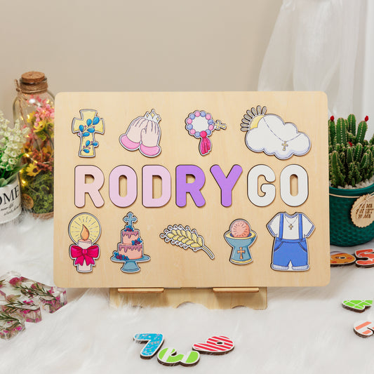 Personalized Baptism Baby Girl Wooden Name Puzzle