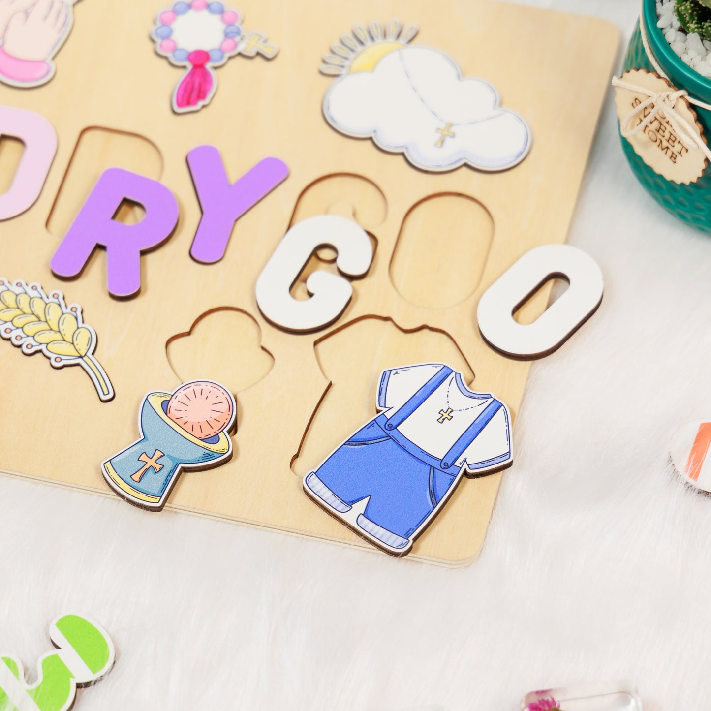 Personalized Baptism Baby Girl Wooden Name Puzzle