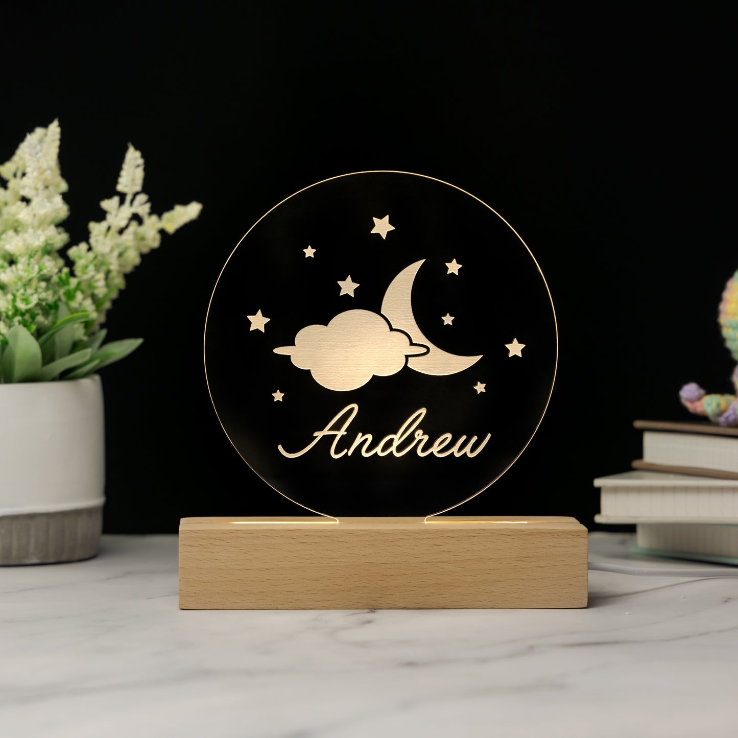 Custom Baby’s Moon Cloud Name Night Light